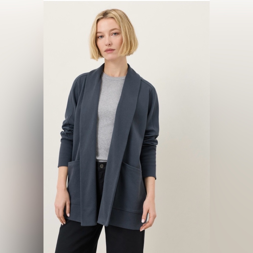 PACT Midnight Blue Organic Airplane Wrap Cardigan (M) - Picture 7 of 9